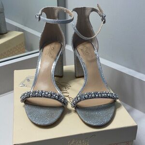 Badgley Mischa Daylann Silver Glittery Rhinestone Women's Size 10 Heels